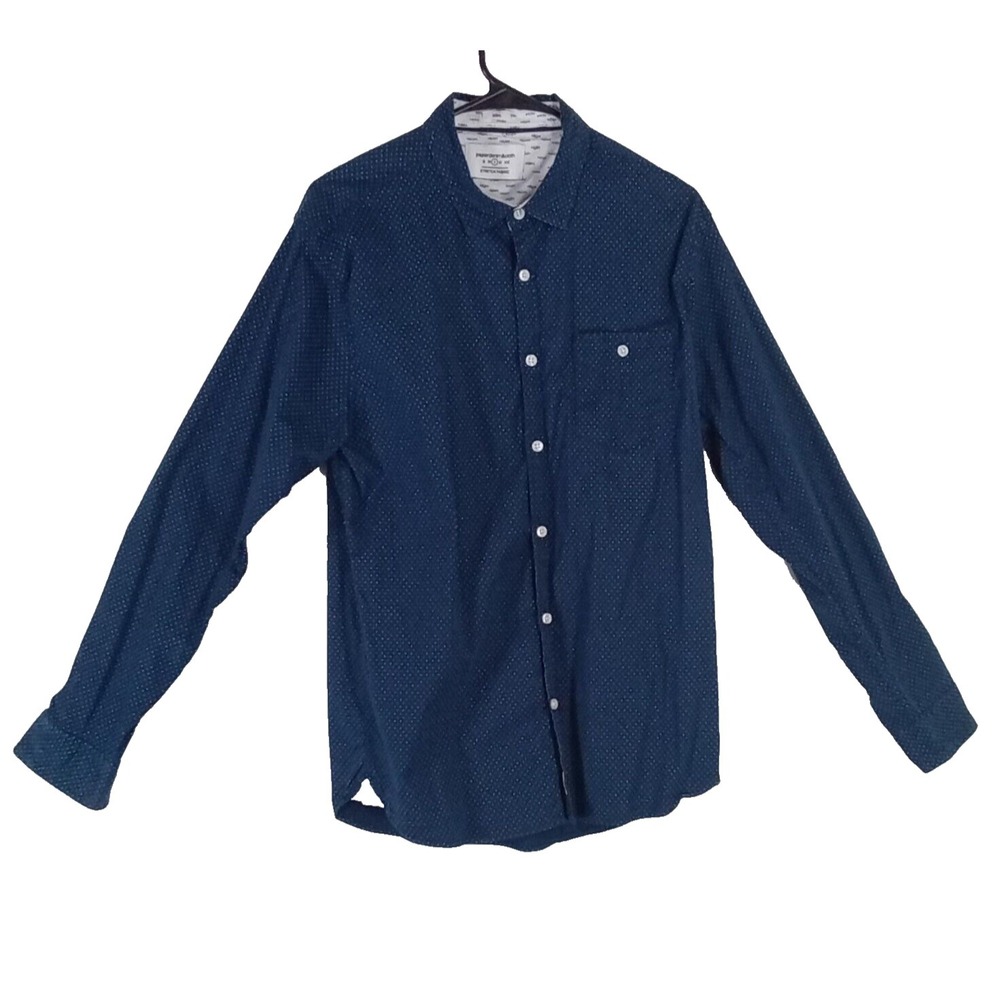 Paper Denim Cloth Shirt Mens Large Blue Teal Polka Dot Long Sleeve Button Down